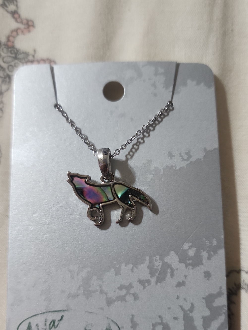 Source Unknown Iridescent Fox Pendant Necklace - Silver with Multi-Color Inlay